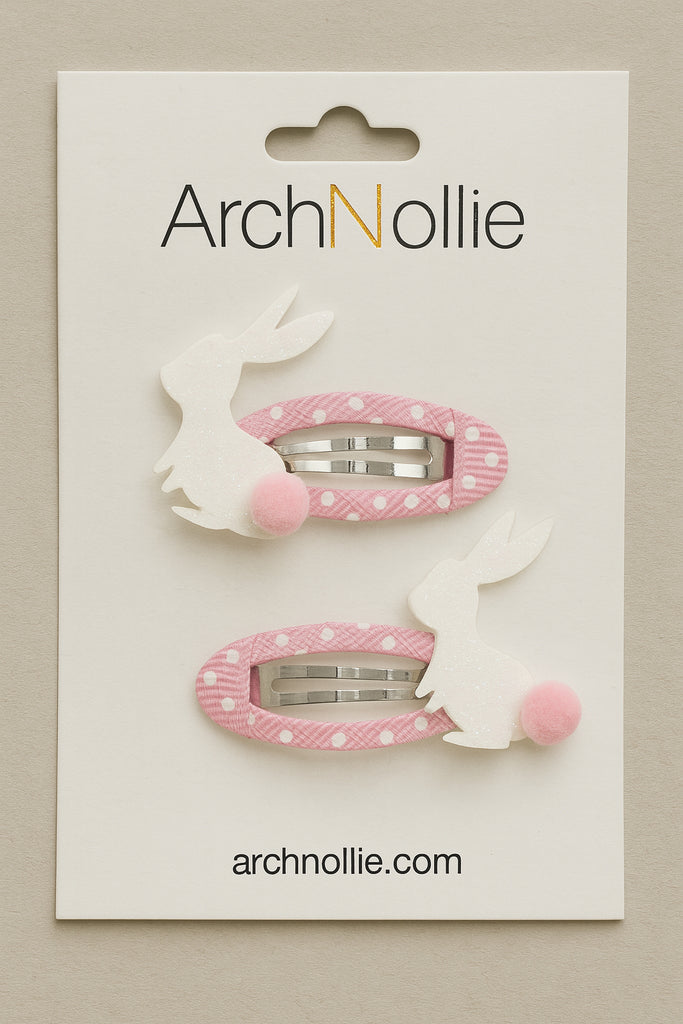 White & Pink Bunny Snap Clip