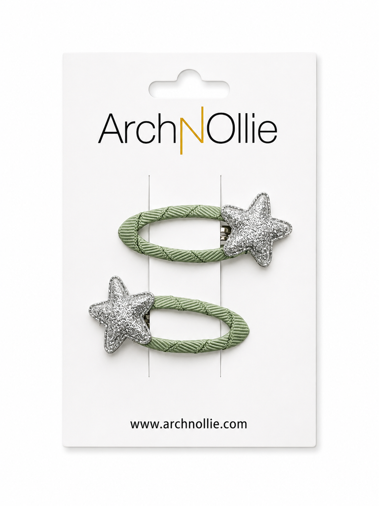 Single Puffy Star - 2 Clip Set Silver