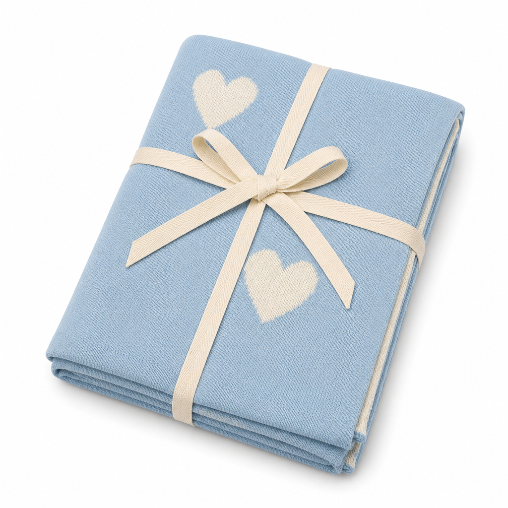 Lightweight Cotton Baby Blanket - Blue Heart