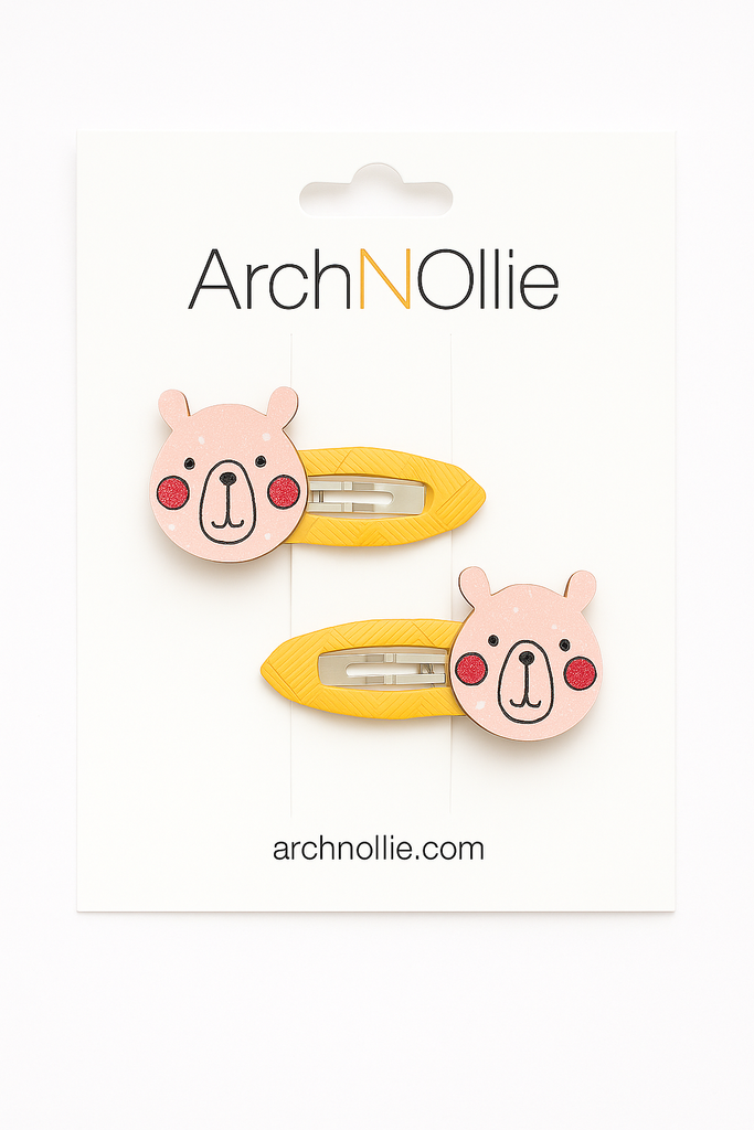 Bear Face Snap Hair Clips – Set of 2