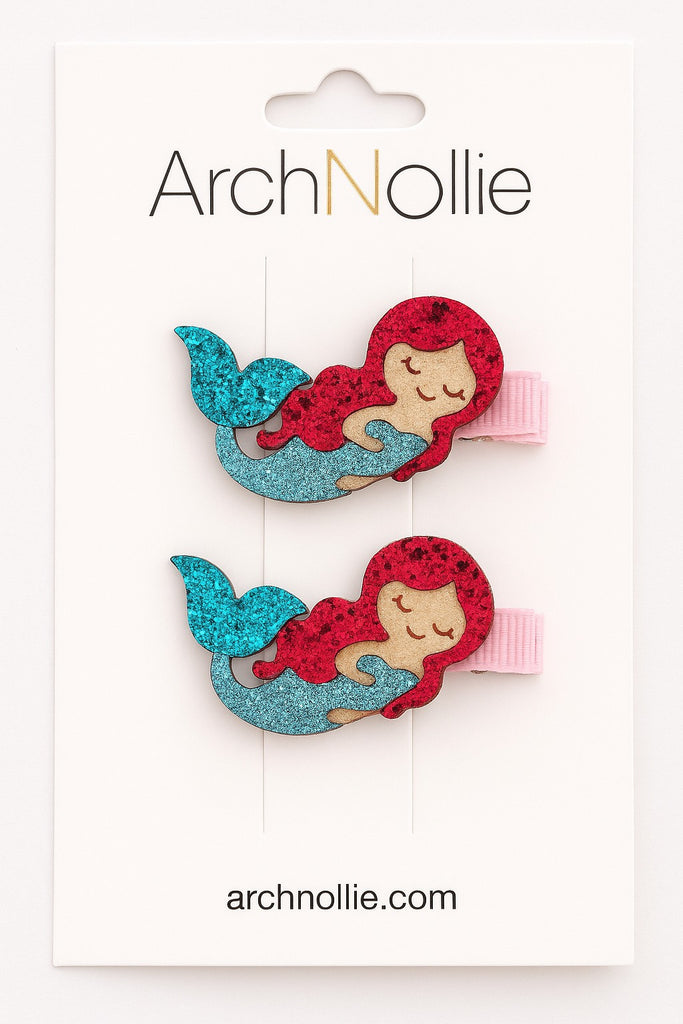 Blue Tailed Mermaid Hair Clips – Set of 2