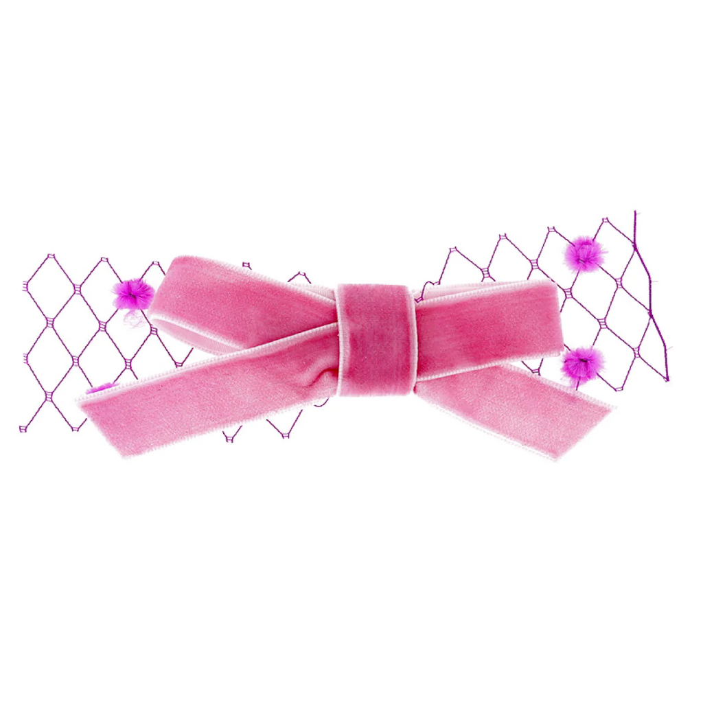 Plush - Velvet Bow on pom pom tulle Lavender