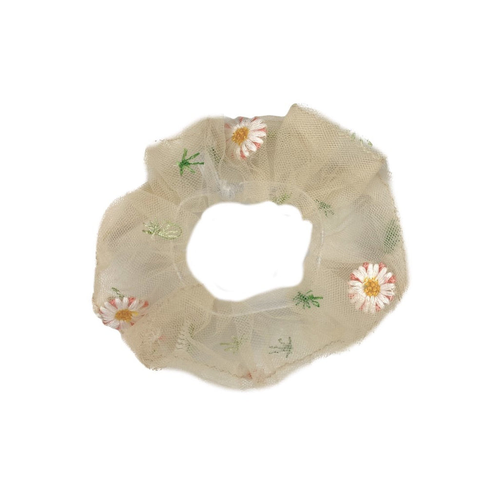 Embroidered daisy scrunchie