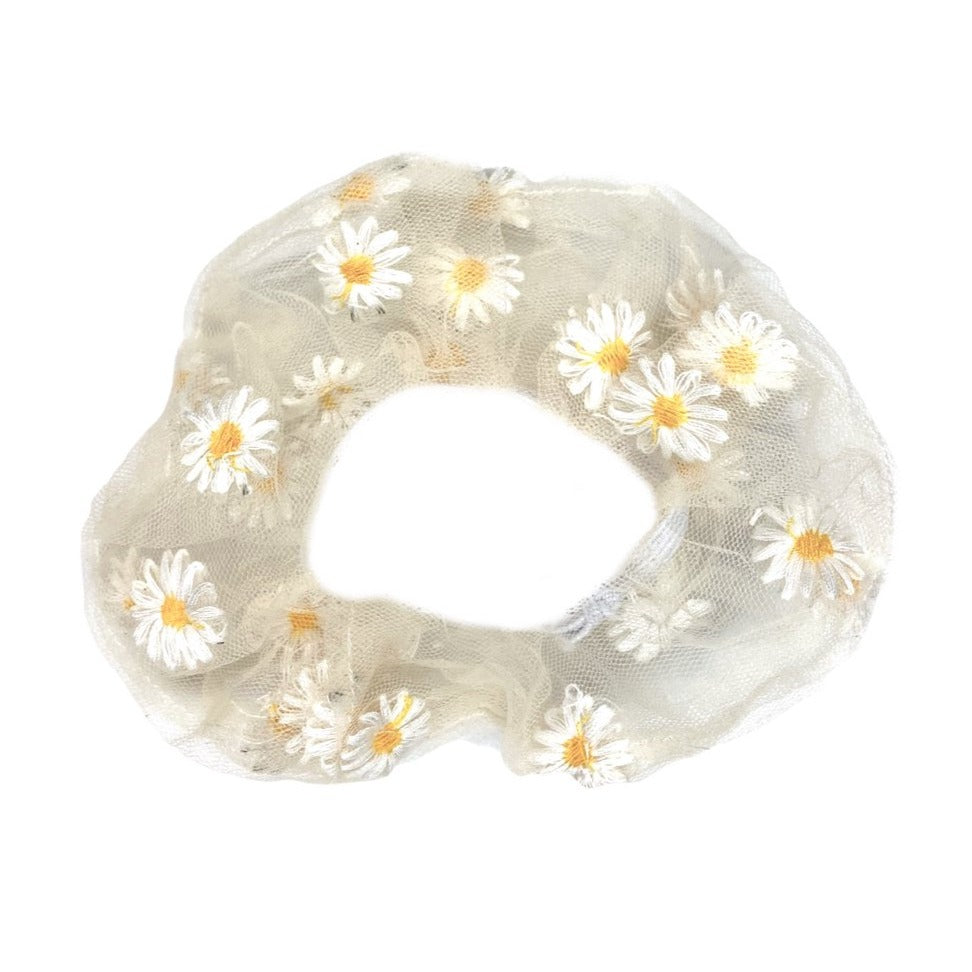 Embroidered daisy scrunchie