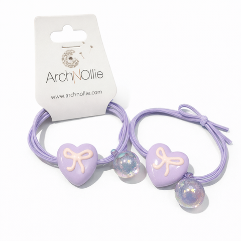 Bobble Bands Heart Bows - Lavender