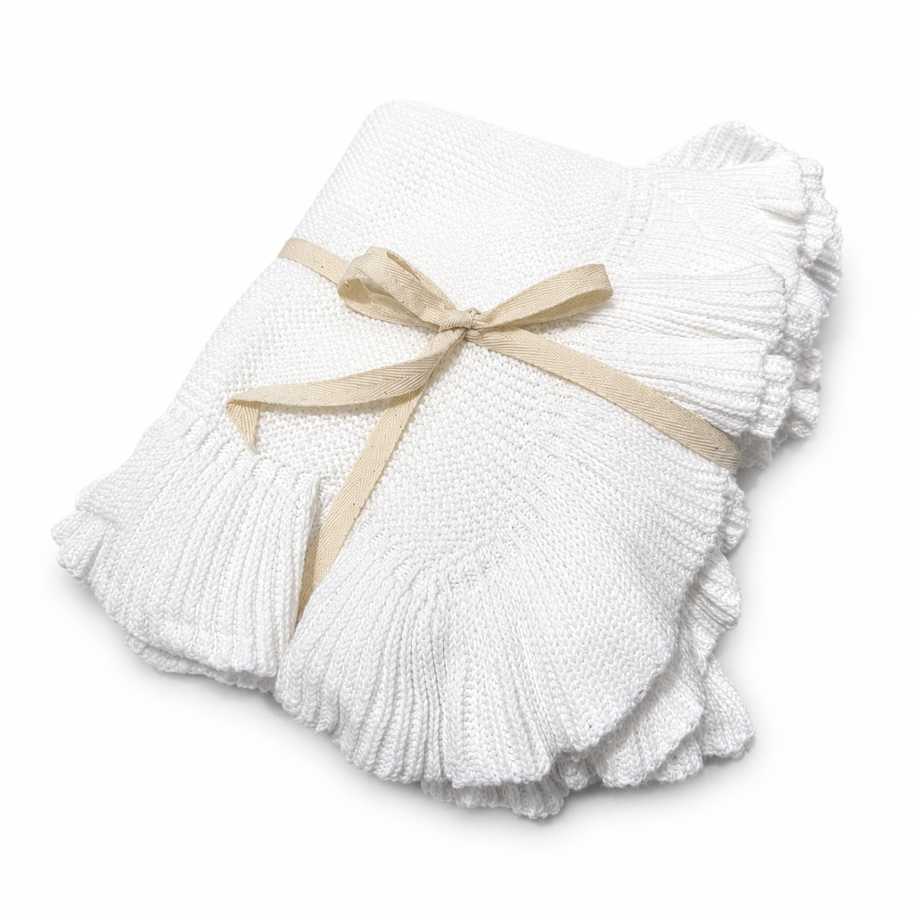 Cotton Heirloom Ruffle Baby Blanket - White