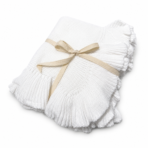 Cotton Heirloom Ruffle Baby Blanket - White