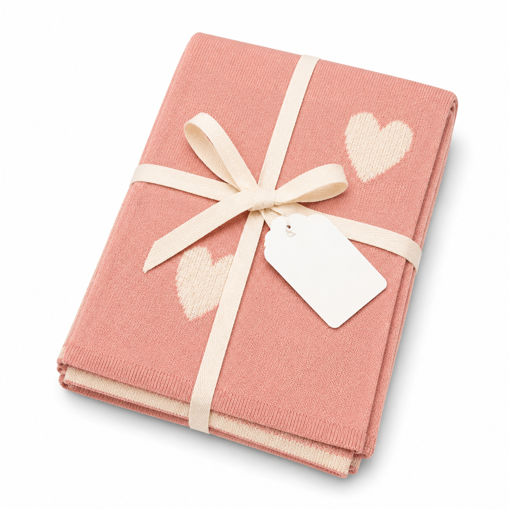 Lightweight Cotton Baby Blanket -Pink Heart