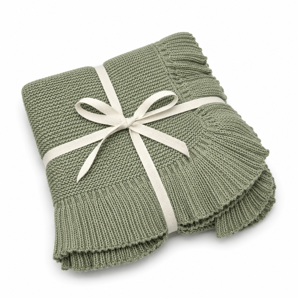 Cotton Heirloom Ruffle Baby Blanket - Sage