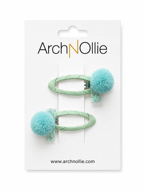 Pom Pom Clip Set - Blue