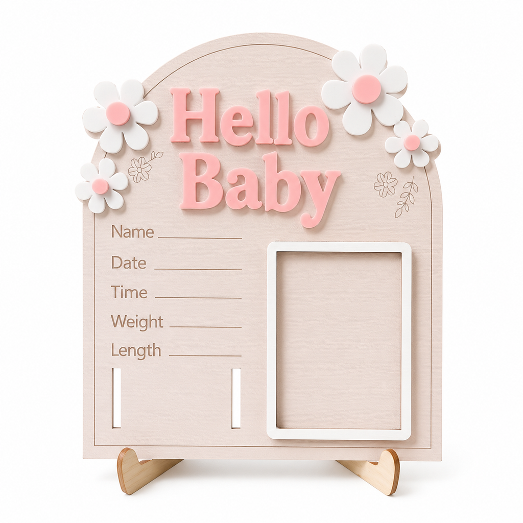 Hello Baby Acrylic Flowers and Stand