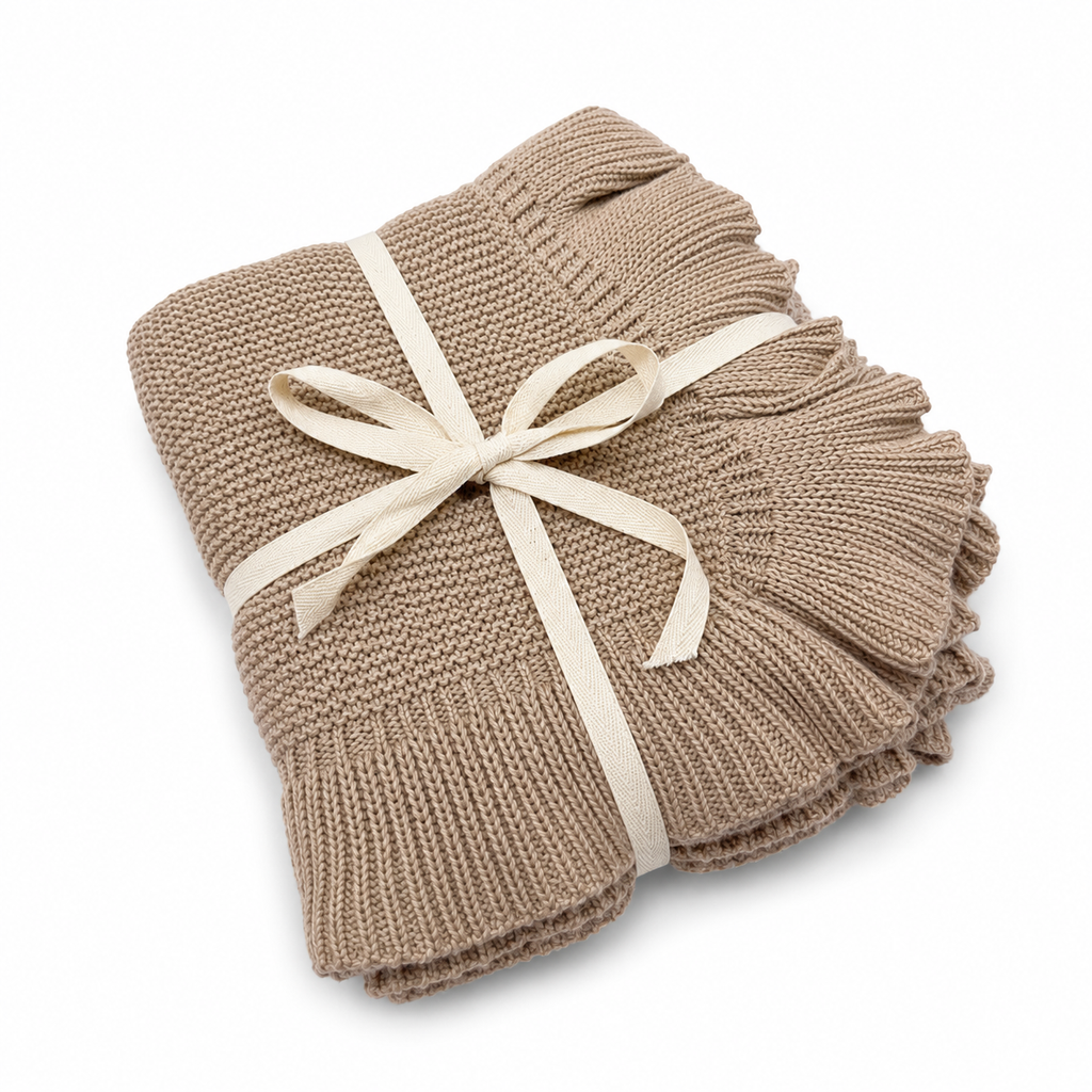 Cotton Heirloom Ruffle Baby Blanket - Coffee