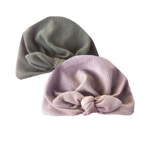 Rippled Bow Turban - Twin Pack Olive 7 Pink