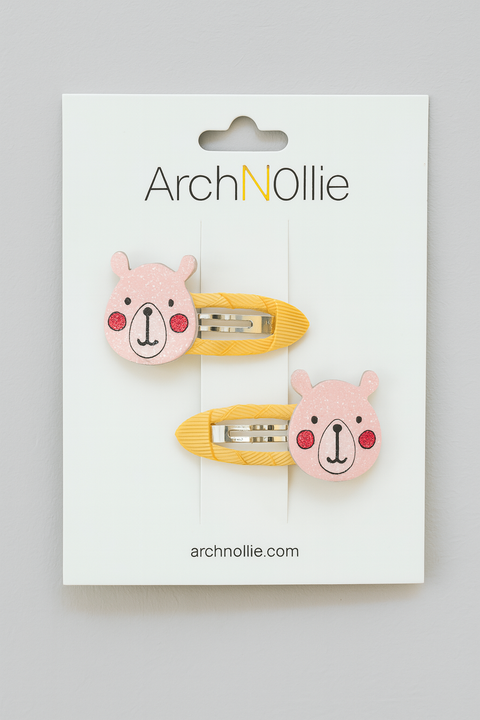 Bear Face Snap Hair Clips – Set of 2