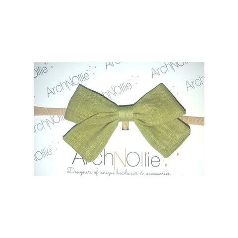 Sophia Linen Bow - Pistachio single elastic