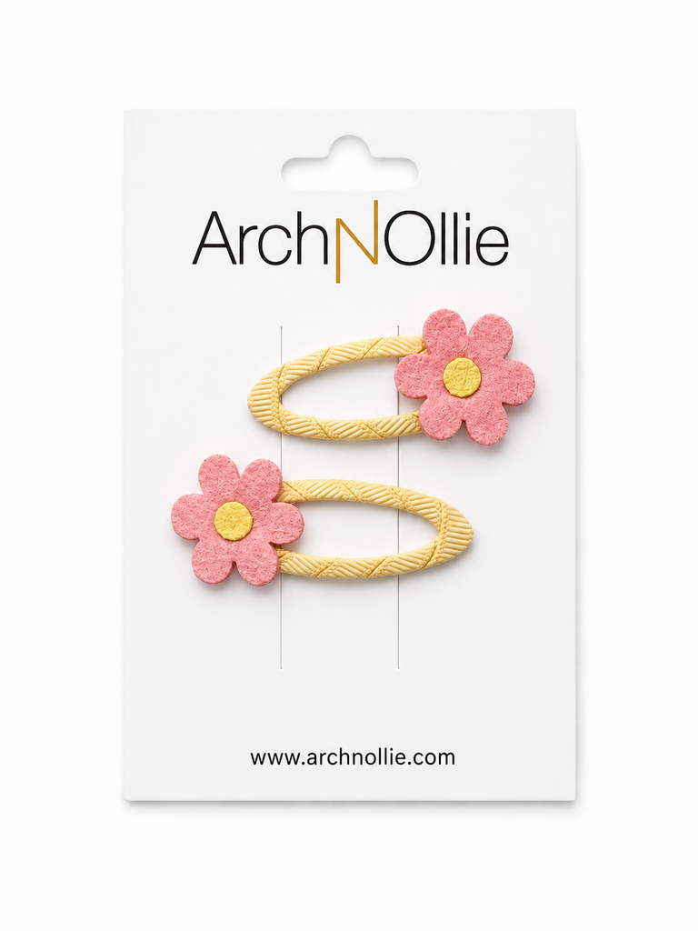 Simple Flower Clip Set - Pink