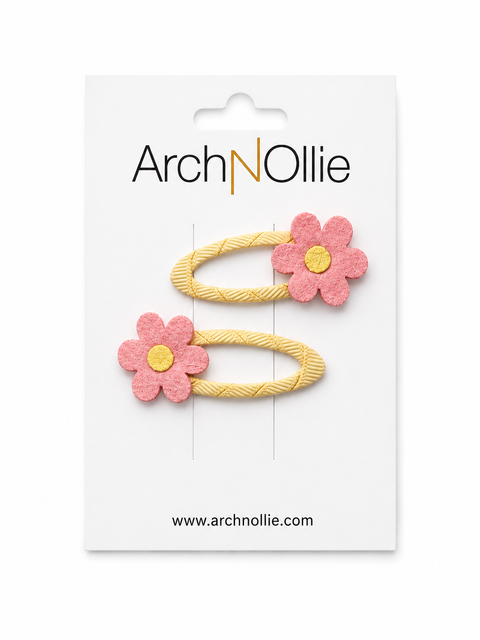 Simple Flower Clip Set - Pink