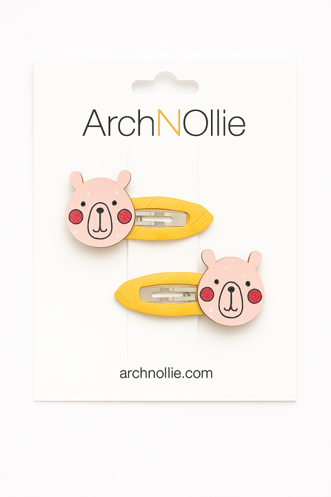 Bear Face Snap Hair Clips – Set of 2
