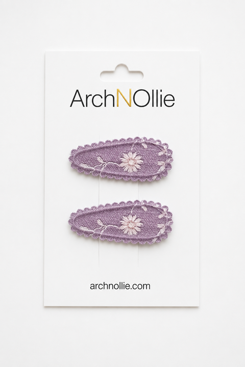 Mini Coco Snaps Twin Pack - Lavender embroidery