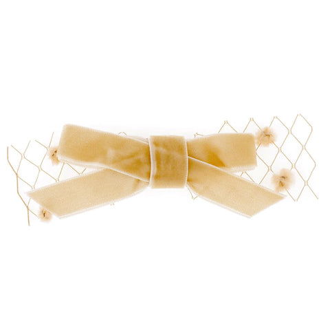 Plush - Velvet Bow on pom pom tulle Fawn Tan