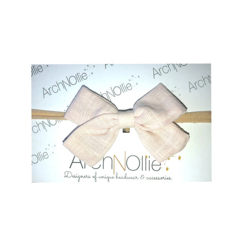 Sophia Linen Bow - Blush Pink single elastic