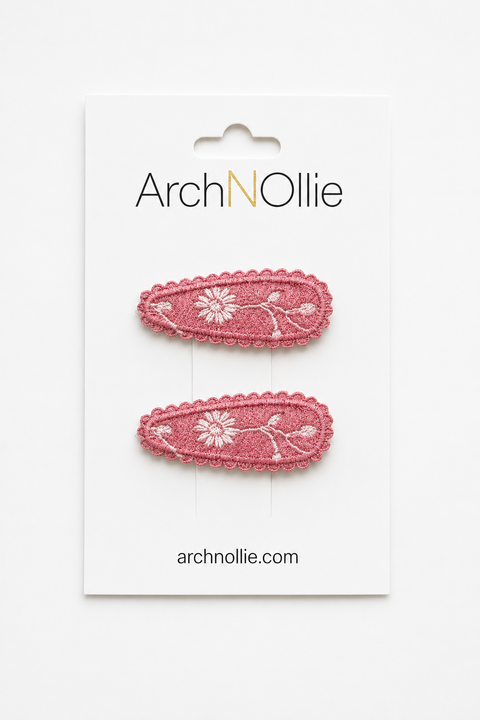 Mini Coco Snaps Twin Pack - Pink embroidery