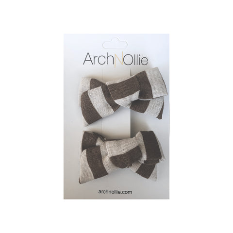 August Linen Chocolate Stripes - Piggy clips