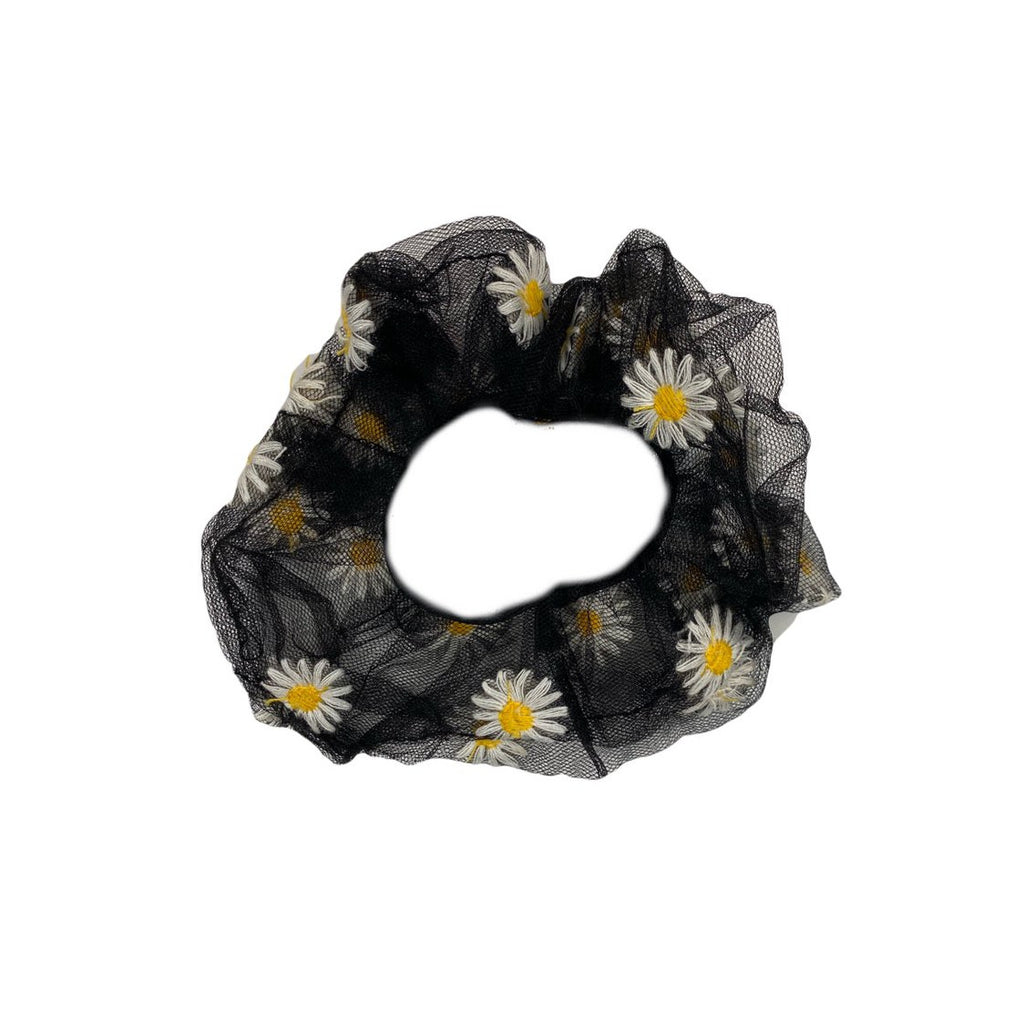 Embroidered daisy scrunchie